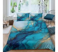 3D Effect Easy Care Microfibre Blue marble art Bed Quilt Cover Easy Care Bedding Set with Pillowcases Abstract fluid design Comforter Cover All Season Machine Washable for Couples Single（140x200cm）