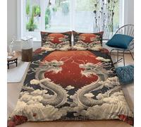 3D Effect Easy Care Microfibre Chinese dragon Comforter Cover Set Soft Bedding Set with Pillow Cases mythical creature Duvet Cover All Season Machine Washable for Men Women Kids King（220x240cm）