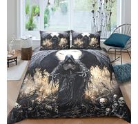 3D Effect Easy Care Microfibre Death Angel Comforter Cover Set Soft Bedding Set with Pillow Cases Dark Fantasy Art Duvet Cover All Season Machine Washable for Men Women Kids Single（135x200cm）