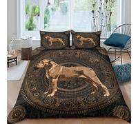 3D Effect Easy Care Microfibre Dog statue Bed Quilt Cover Easy Care Bedding Set with Pillowcases Vintage ornamental design Comforter Cover All Season Machine Washable for Couples Single（135x200cm）
