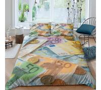 3D Effect Easy Care Microfibre Euro Banknotes Comforter Cover Set Soft Bedding Set with Pillow Cases Currency Collection Duvet Cover All Season Machine Washable for Men Women Kids King（220x240cm）