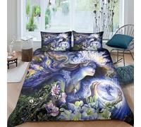 3D Effect Easy Care Microfibre fantasy woman Comforter Cover Set Soft Bedding Set with Pillow Cases magical crystal crown Duvet Cover All Season Machine Washable for Men Women Kids Double（200x200cm）