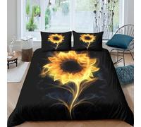 3D Effect Easy Care Microfibre FlamingSunflower Bed Quilt Cover Easy Care Bedding Set with Pillowcases DigitalArtStyle Comforter Cover All Season Machine Washable for Couples Single（135x200cm）