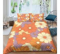3D Effect Easy Care Microfibre FloralPattern Bed Quilt Cover Easy Care Bedding Set with Pillowcases RetroVibrantStyle Comforter Cover All Season Machine Washable for Couples Single（135x200cm）