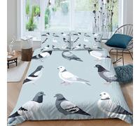 3D Effect Easy Care Microfibre Pigeon illustrations Comforter Cover Set Soft Bedding Set with Pillow Cases Bird Art vector Duvet Cover All Season Machine Washable for Men Women Kids Single（135x200cm）