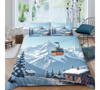 3D Effect Easy Care Microfibre SnowyMountain Comforter Cover Set Soft Bedding Set with Pillow Cases AlpineVillageStyle Duvet Cover All Season Machine Washable for Men Women Kids King（220x240cm）