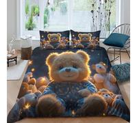 3D Effect Easy Care Microfibre Teddy bear night Comforter Cover Set Soft Bedding Set with Pillow Cases Stuffed animal cozy Duvet Cover All Season Machine Washable for Men Women Kids Single（135x200cm）