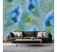 3D Effect Elegant Hand-Drawn Animal Peacock Mural Wallpaper, Teal Photo Wallpaper - Wall Mural Decoration for Bedroom Living Room Restaurant Cafe Fireplace, 138 x 101 inch (W x H)