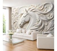 3D Effect Faux Plaster Relief Vivid Horse Head Photo Wallpaper 300×210cm (Wxh) Mural Panoramic Wall Art Luxury Classical Animal Wall Decor for Household Indoor Spaces 300×210cm (Wxh) (118×83Inch)