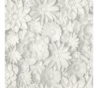 3D Effect Floral Wallpaper Flowers White Grey Washable Fine Decor Dimensions