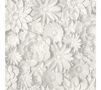 3D Effect Floral Wallpaper Flowers White Grey Washable Fine Decor Dimensions from YöL