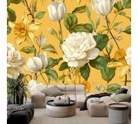 3D Effect Ginger Yellow Photo Wallpaper 138 x 101 inch (W x H), Wall Mural Tapestry Watercolor Vintage Flowers Leaves - Large Wallpaper Mural for Bedroom Eco-Friendly Wall Decoration