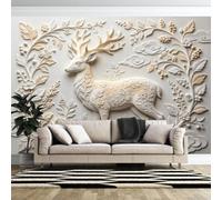 3D Effect Graceful Floral Pattern Sika Deer Sculpture Wall Mural, 180×120cm (Wxh) Premium Non-Woven Photo Wallpaper Panoramic Wall Art for Living Room Bedroom 180×120cm (Wxh) (71×47Inch)