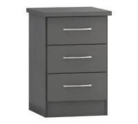 3D Effect Grey 3 Drawer Bedside Table Bedroom Furniture
