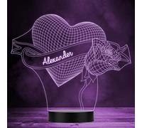 3D Effect Love Heart & Rose Personalised Gift Colour Change LED Lamp Night Light