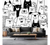 3D Effect Minimalism Hand-Drawn Animal Doodle Mural Wallpaper, White Photo Wallpaper - Wall Mural Decoration for Bedroom Living Room Restaurant Cafe Fireplace, 98 x 69 inch (W x H)