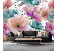 3D Effect Modern Soft Watercolor Floral Mural Wallpaper, Pink Photo Wallpaper - Wall Mural Decoration for Bedroom Living Room Restaurant Cafe Fireplace, 157 x 110 inch (W x H)