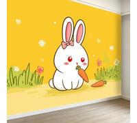 3D Effect Panoramic Cartoon Wallpaper Murals, Spring Flower Animal Rabbit Carrot Non-Woven Paste the Wall Poster Wallpaper for Bedroom Living Room Hallway Large Indoor Wall Mural W400 x H280 cm