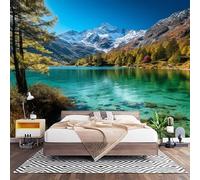 3D Effect Panoramic Custom Alpine Lakes and Snow-Capped Peaks Wallpaper Mural 200x140 cm Natural Landscape Wall Art Photo Wallpaper Stickers for Bedroom Living Room Hallway Sofa Backdrop Decor Poster