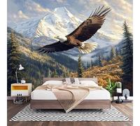 3D Effect Panoramic Custom Animal Bald Eagle Wallpaper Mural 250x175 cm Pine Jungle in Snow Mountain Wall Art Photo Wallpaper Stickers for Bedroom Living Room Hallway Sofa Backdrop Decor Poster