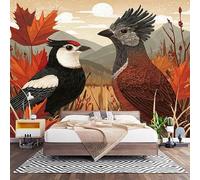 3D Effect Panoramic Custom Autumn Animal Maple Leaves Wallpaper Mural 350x256 cm Orange Color Wall Art Photo Wallpaper Stickers for Bedroom Living Room Hallway Sofa Backdrop Decor Poster