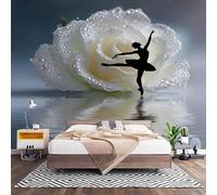 3D Effect Panoramic Custom Ballet Dancer Silhouette Wallpaper Mural 300x210 cm White Rose Wall Art Photo Wallpaper Stickers for Bedroom Living Room Hallway Sofa Backdrop Decor Poster