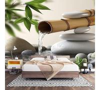3D Effect Panoramic Custom Bamboo Water Pebbles Wallpaper Mural 450x315 cm Tranquil Wind Wall Art Photo Wallpaper Stickers for Bedroom Living Room Hallway Sofa Backdrop Decor Poster