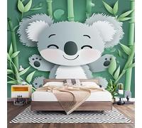 3D Effect Panoramic Custom Cartoon Koala Wallpaper Mural 450x315 cm Green Bamboo Wall Art Photo Wallpaper Stickers for Bedroom Living Room Hallway Sofa Backdrop Decor Poster