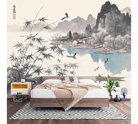 3D Effect Panoramic Custom Chinese Landscape, Florals and Birds Wallpaper Mural 250x175 cm White Wall Art Photo Wallpaper Stickers for Bedroom Living Room Hallway Sofa Backdrop Decor Poster