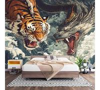 3D Effect Panoramic Custom Chinese Tiger & Dragon Pattern Wallpaper Mural 300x210 cm Multicolor Wall Art Photo Wallpaper Stickers for Bedroom Living Room Hallway Sofa Backdrop Decor Poster