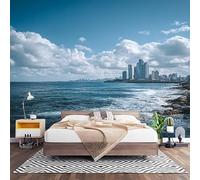 3D Effect Panoramic Custom Coastal City Landscape Wallpaper Mural 400x280 cm Natural Scenery Wall Art Photo Wallpaper Stickers for Bedroom Living Room Hallway Sofa Backdrop Decor Poster