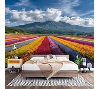 3D Effect Panoramic Custom Colorful Tulip Fields Wallpaper Mural 200x140 cm Natural Landscape Wall Art Photo Wallpaper Stickers for Bedroom Living Room Hallway Sofa Backdrop Decor Poster