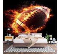 3D Effect Panoramic Custom Flame Rugby Pattern Wallpaper Mural 200x140 cm Black Wall Art Photo Wallpaper Stickers for Bedroom Living Room Hallway Sofa Backdrop Decor Poster