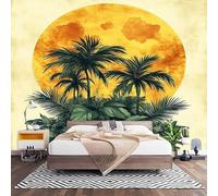 3D Effect Panoramic Custom Green Tropical Plants Wallpaper Mural 400x280 cm Golden Sun Wall Art Photo Wallpaper Stickers for Bedroom Living Room Hallway Sofa Backdrop Decor Poster