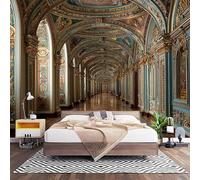 3D Effect Panoramic Custom Luxury The Palace Corridors Wallpaper Mural 350x256 cm Gold Wall Art Photo Wallpaper Stickers for Bedroom Living Room Hallway Sofa Backdrop Decor Poster