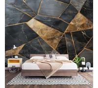 3D Effect Panoramic Custom Marble Geometric Art Wallpaper Mural 300x210 cm Black Gold Wall Art Photo Wallpaper Stickers for Bedroom Living Room Hallway Sofa Backdrop Decor Poster