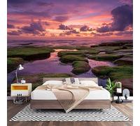 3D Effect Panoramic Custom Nature Coastal Landscape Wallpaper Mural 350x256 cm Purple Wall Art Photo Wallpaper Stickers for Bedroom Living Room Hallway Sofa Backdrop Decor Poster