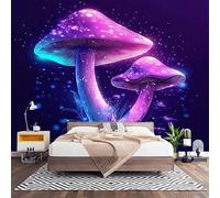 3D Effect Panoramic Custom Psychedelic Mushroom Pattern Wallpaper Mural 350x256 cm Purple Wall Art Photo Wallpaper Stickers for Bedroom Living Room Hallway Sofa Backdrop Decor Poster