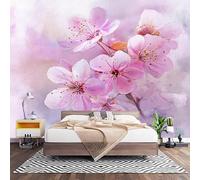 3D Effect Panoramic Custom Purple and Pink Wallpaper Mural 300x210 cm Watercolor Cherry Blossom Wall Art Photo Wallpaper Stickers for Bedroom Living Room Hallway Sofa Backdrop Decor Poster