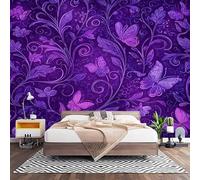 3D Effect Panoramic Custom Purple Butterfly Pattern Wallpaper Mural 350x256 cm Purple Wall Art Photo Wallpaper Stickers for Bedroom Living Room Hallway Sofa Backdrop Decor Poster