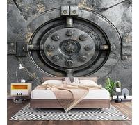 3D Effect Panoramic Custom Silver Gray Wallpaper Mural 450x315 cm Metal Texture Vault Door Wall Art Photo Wallpaper Stickers for Bedroom Living Room Hallway Sofa Backdrop Decor Poster