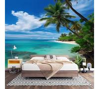 3D Effect Panoramic Custom Sky Tropical Beach Seascape Wallpaper Mural 350x256 cm Nature Wall Art Photo Wallpaper Stickers for Bedroom Living Room Hallway Sofa Backdrop Decor Poster