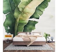 3D Effect Panoramic Custom White Wallpaper Mural 250x175 cm Green Tropical Banana Leaves Wall Art Photo Wallpaper Stickers for Bedroom Living Room Hallway Sofa Backdrop Decor Poster