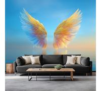 3D Effect Panoramic Fantasy Wallpaper Murals, Feather Texture Angel Wings Non-Woven Paste the Wall Poster Wallpaper for Bedroom Living Room Hallway Large Indoor Wall Mural W300 x H210 cm