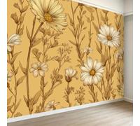 3D Effect Panoramic Farmhouse Wallpaper Murals, Botanical Floral Daisy Non-Woven Paste the Wall Poster Wallpaper for Bedroom Living Room Hallway Large Indoor Wall Mural W200 x H140 cm