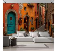 3D Effect Panoramic Mural Wallpaper Countryside-Style City Streets Wall Mural Retro Architecture Murals Retro Orange Sofa Tv Background Decoration Wallpaper For Living Room Bedroom, 250X175Cm