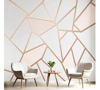 3D Effect Panoramic Mural Wallpaper Luxurious Gold Leaf Geometric Wall Mural Elegant Marble Murals Retro Pastel Colors Sofa Tv Background Decoration Wallpaper For Living Room Bedroom, 200X140Cm