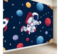3D Effect Panoramic Sci-Fi Wallpaper Murals, Cartoon Space Theme Astronaut Non-Woven Paste the Wall Poster Wallpaper for Bedroom Living Room Hallway Large Indoor Wall Mural W300 x H210 cm