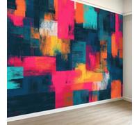 3D Effect Panoramic Vintage Wallpaper Murals, Abstract Graffiti Neon Colour Block Non-Woven Paste the Wall Poster Wallpaper for Bedroom Living Room Hallway Large Indoor Wall Mural W350 x H256 cm