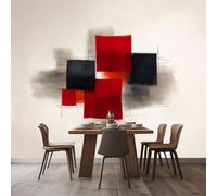 3D Effect Photo Wallpaper Abstract Lines Squares, 138 x 101 inch (W x H) Panoramic Custom Wallpaper Mural - Cream Eco-Friendly Wall Sticker Poster Decoration